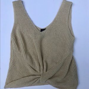 Crop Twist Front Sleeveless Knit Sweater Tank Top